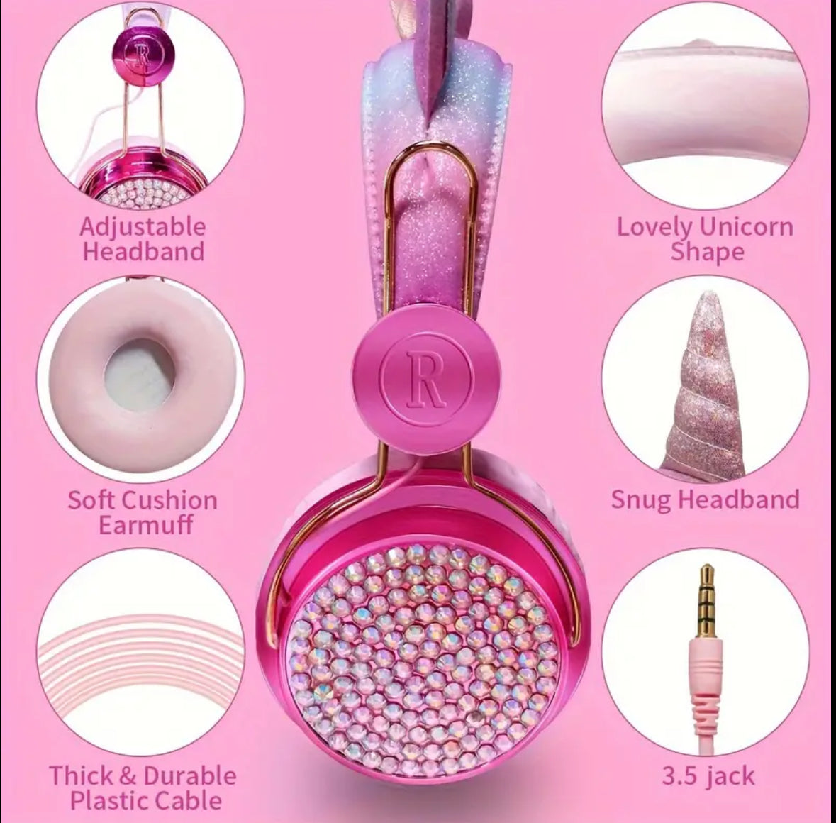 Unicorn Headphones With Ring-stones
